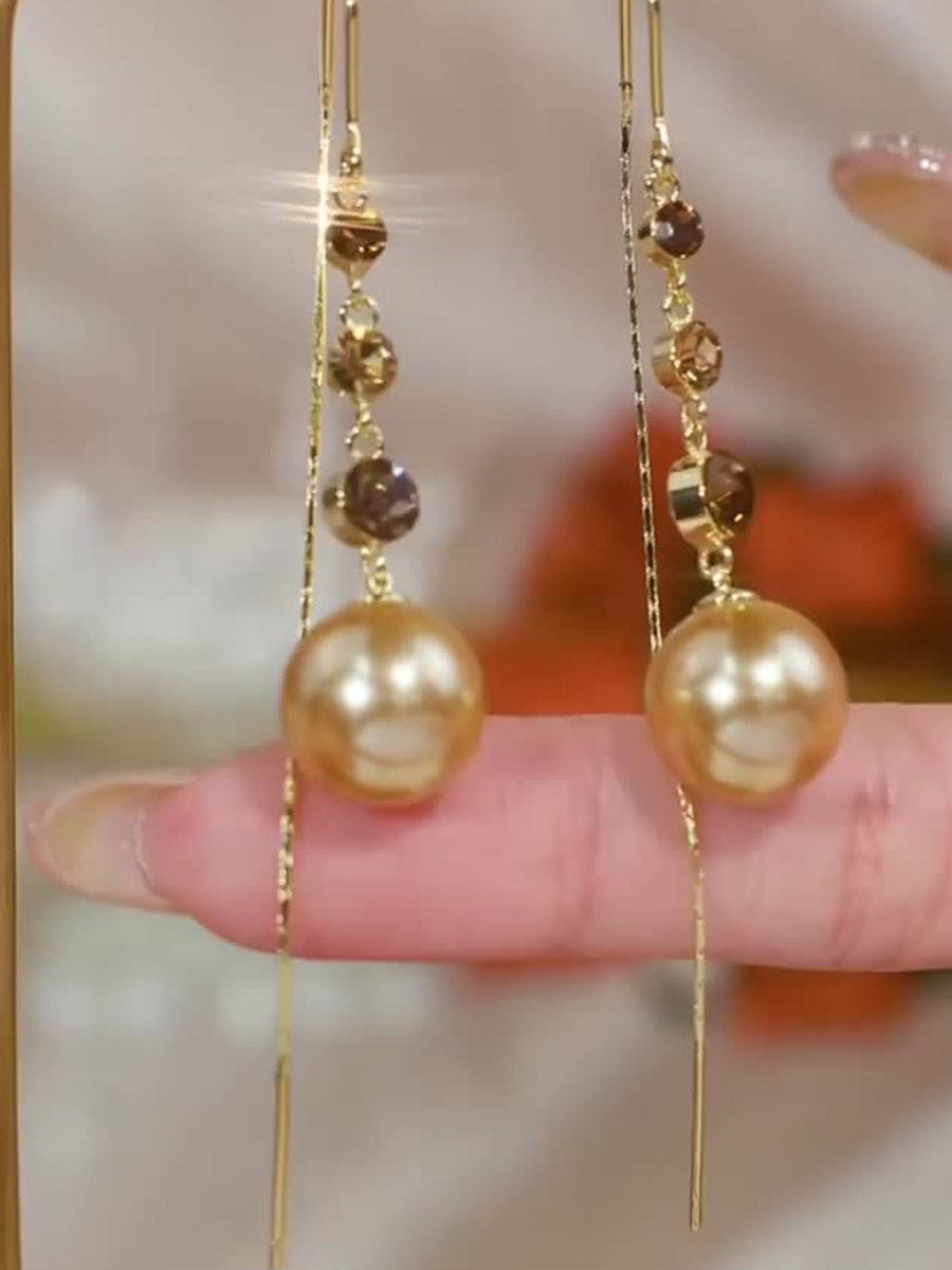 Women's Long Tassel Champagne Pearl Earrings