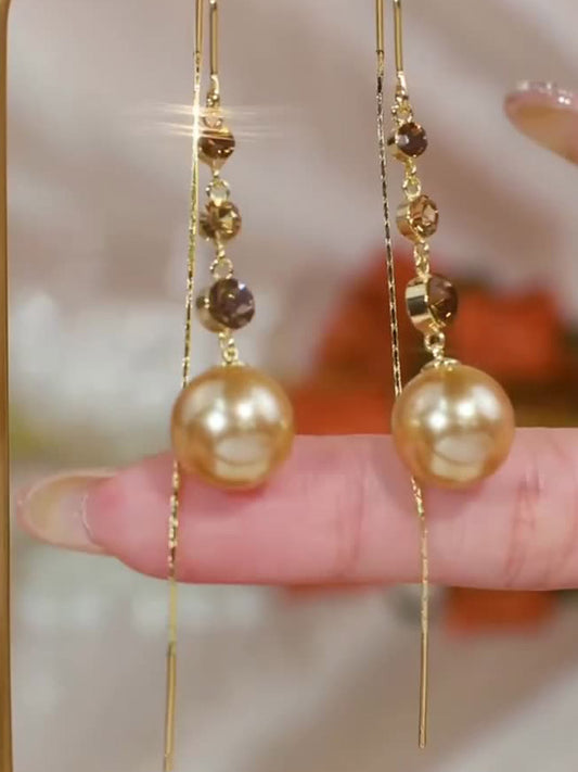 Women's Long Tassel Champagne Pearl Earrings