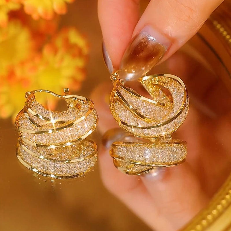 Unique Design And Temperament High-end Fashion Hollow Mesh Hoop Earrings