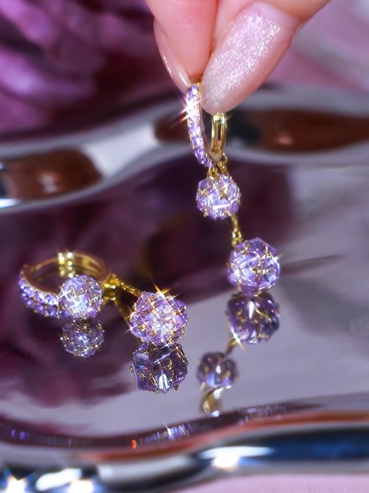 Purple Zircon Ball Tassel Earrings Women's Fashion Jewelry