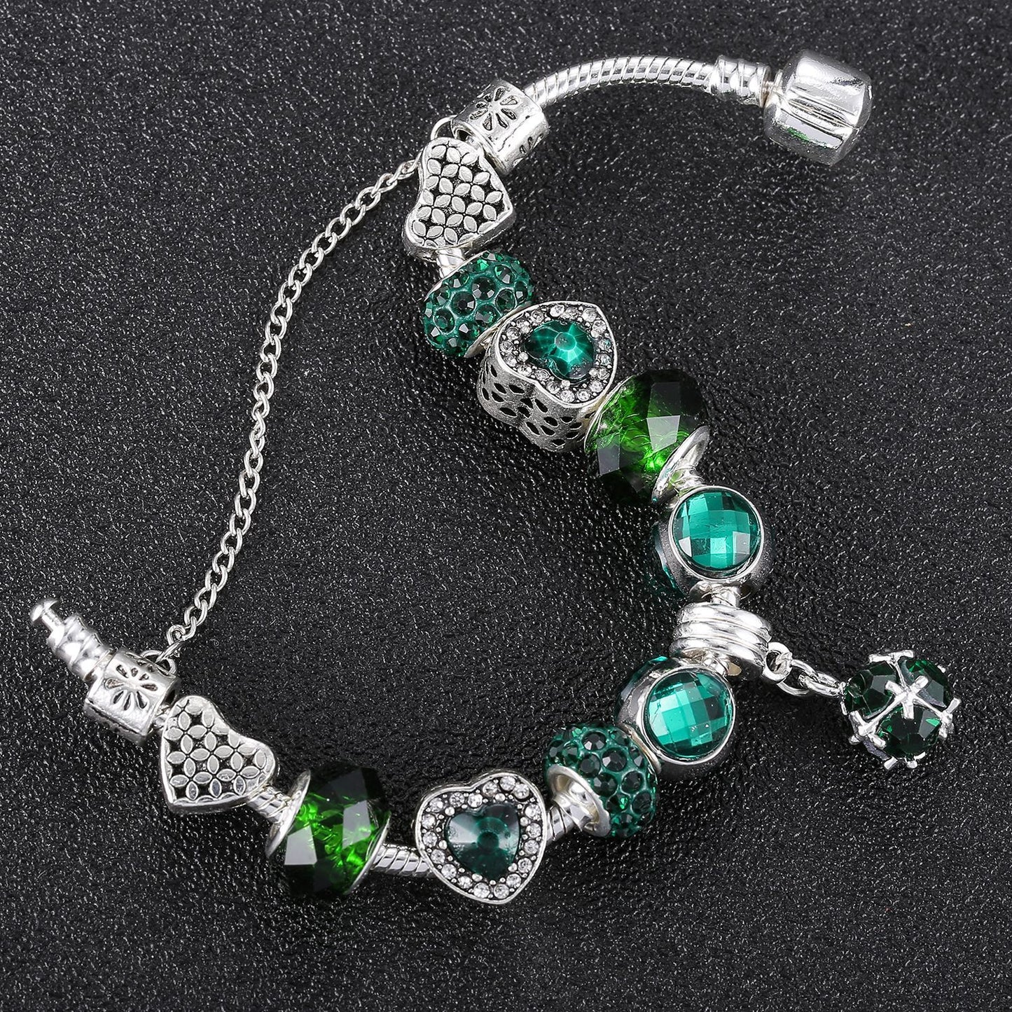 Grüner Kristallanhänger Hohles Pfirsichherz Katzenauge Großes Loch Armband