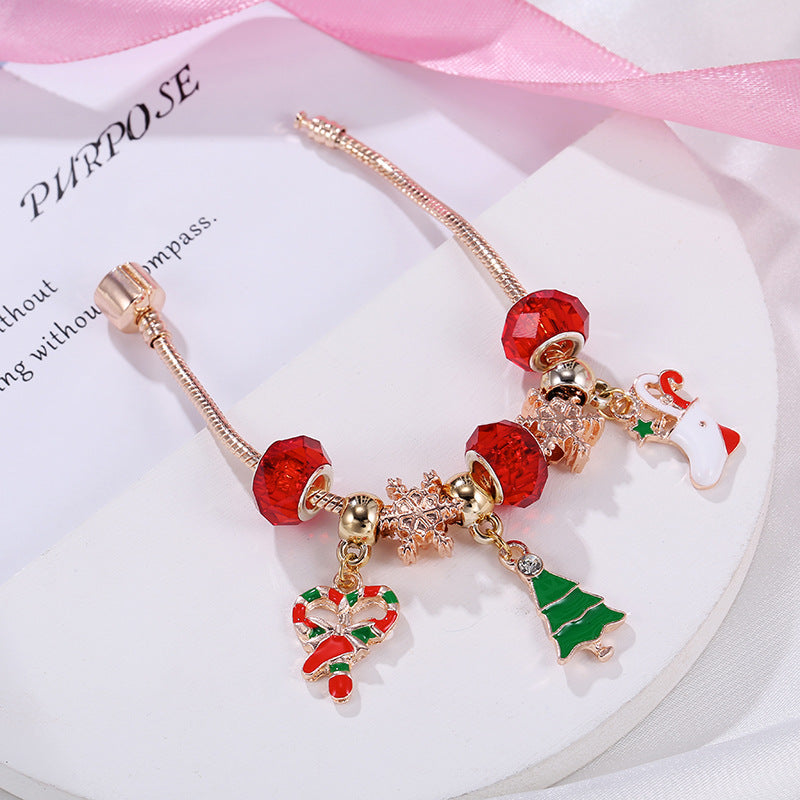 Pulsera navideña, regalo de caramelo, calcetines, colgante de árbol de Navidad, cuentas de copo de nieve, regalo festivo, accesorios de joyería