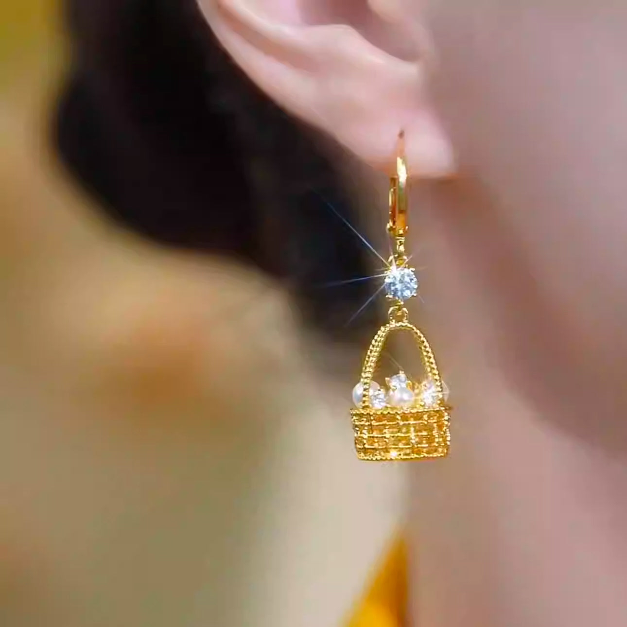 Exquisite and Elegant Pearl Flower Basket Earrings