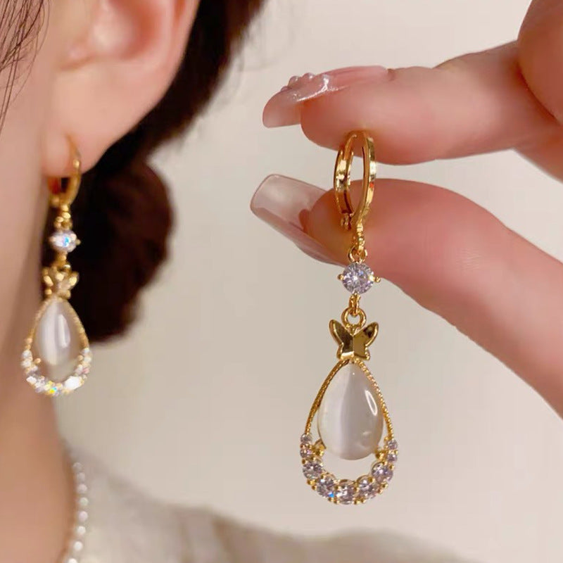 Temperamental Cat'S Eye Stone Water Drop Earrings Geometric Butterfly Accessories For Women