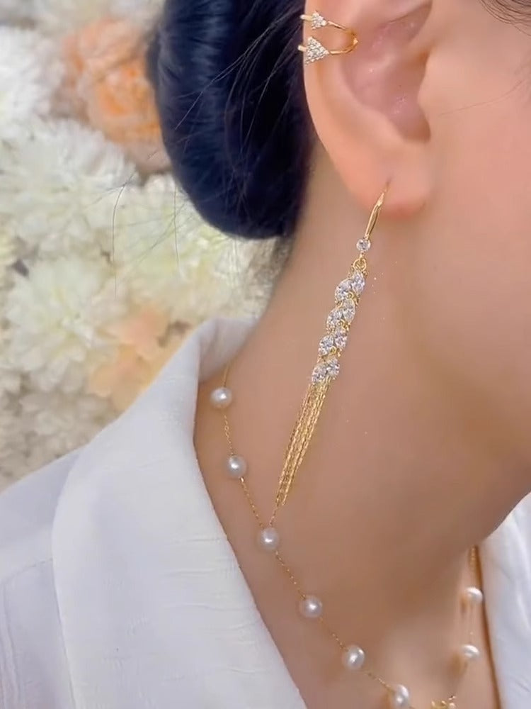 18K Gold Zircon Wheat Tassel Earrings Women's Accessories