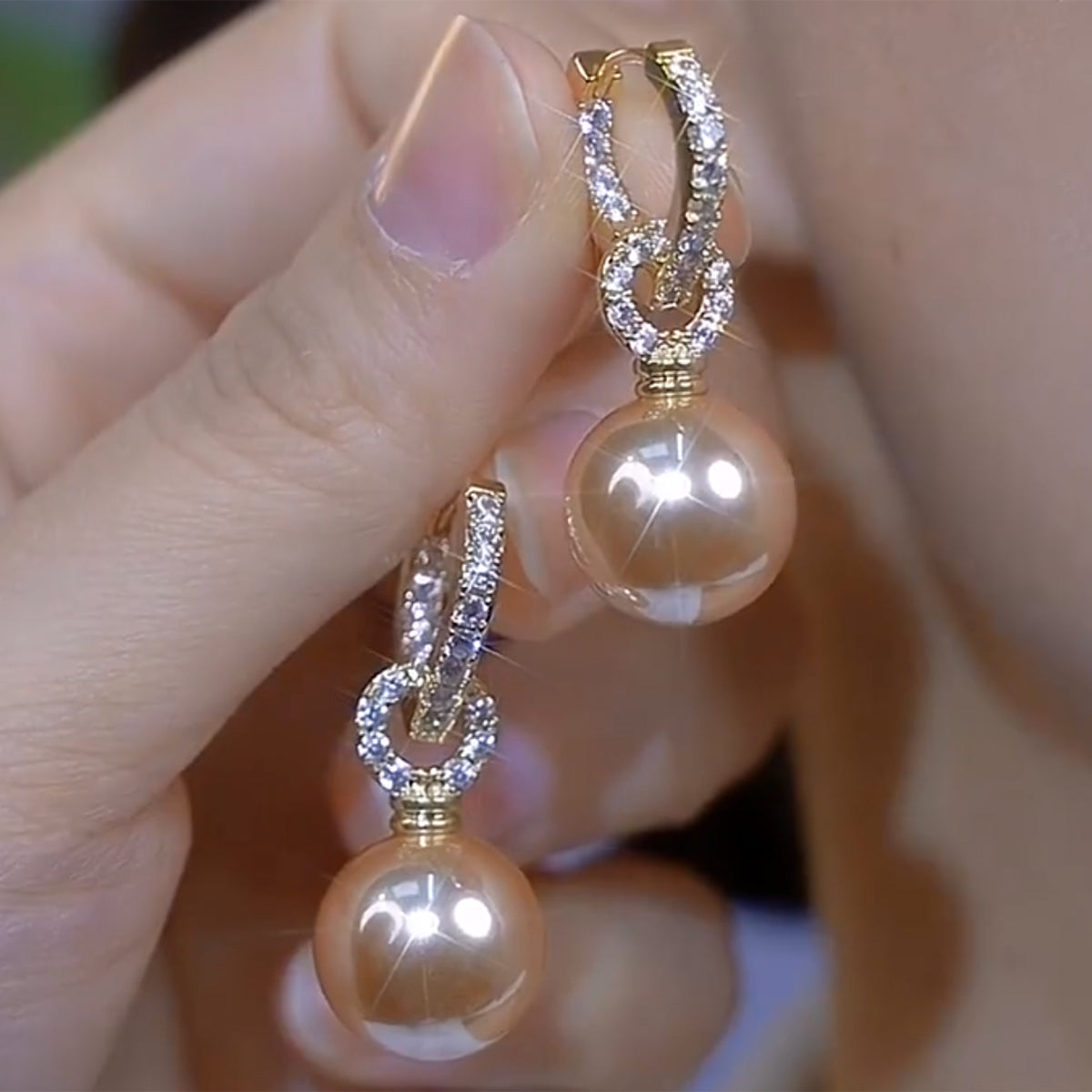 Personalized Zircon Champagne Pearl Elegant Earrings
