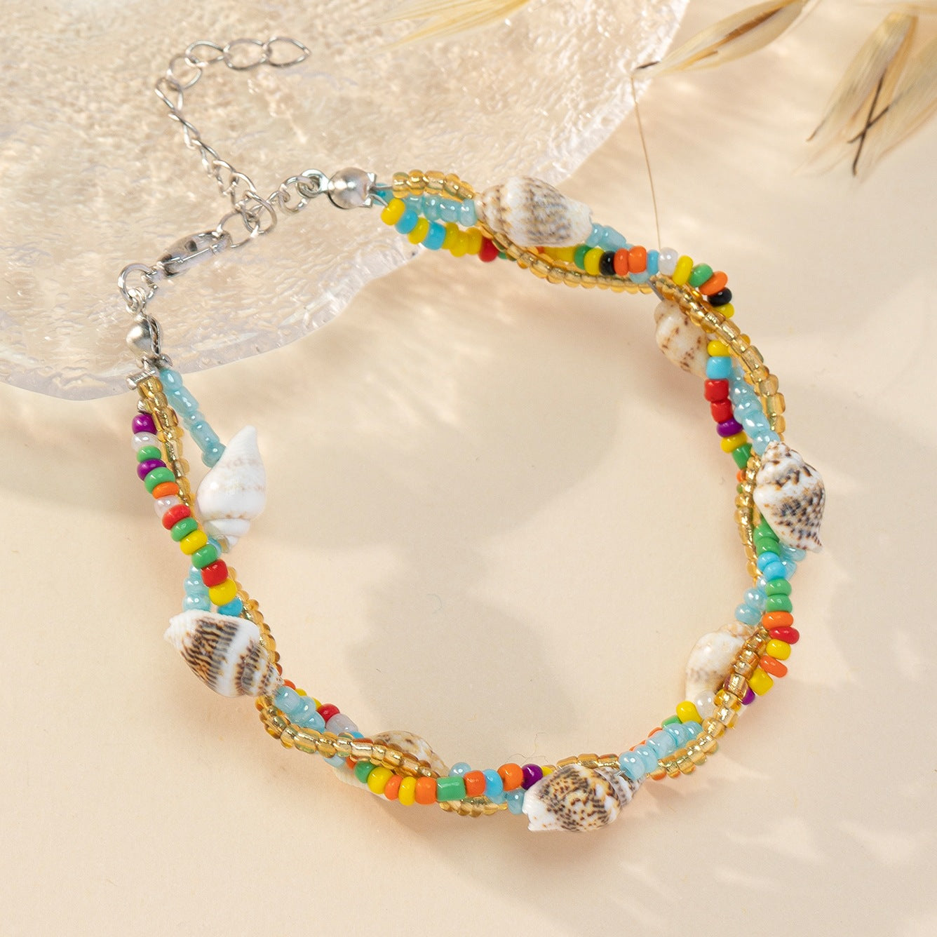 Vintage Handgemachte Perlen Conch Geflochtenes Armband Damen Böhmisches Verstellbares Armband