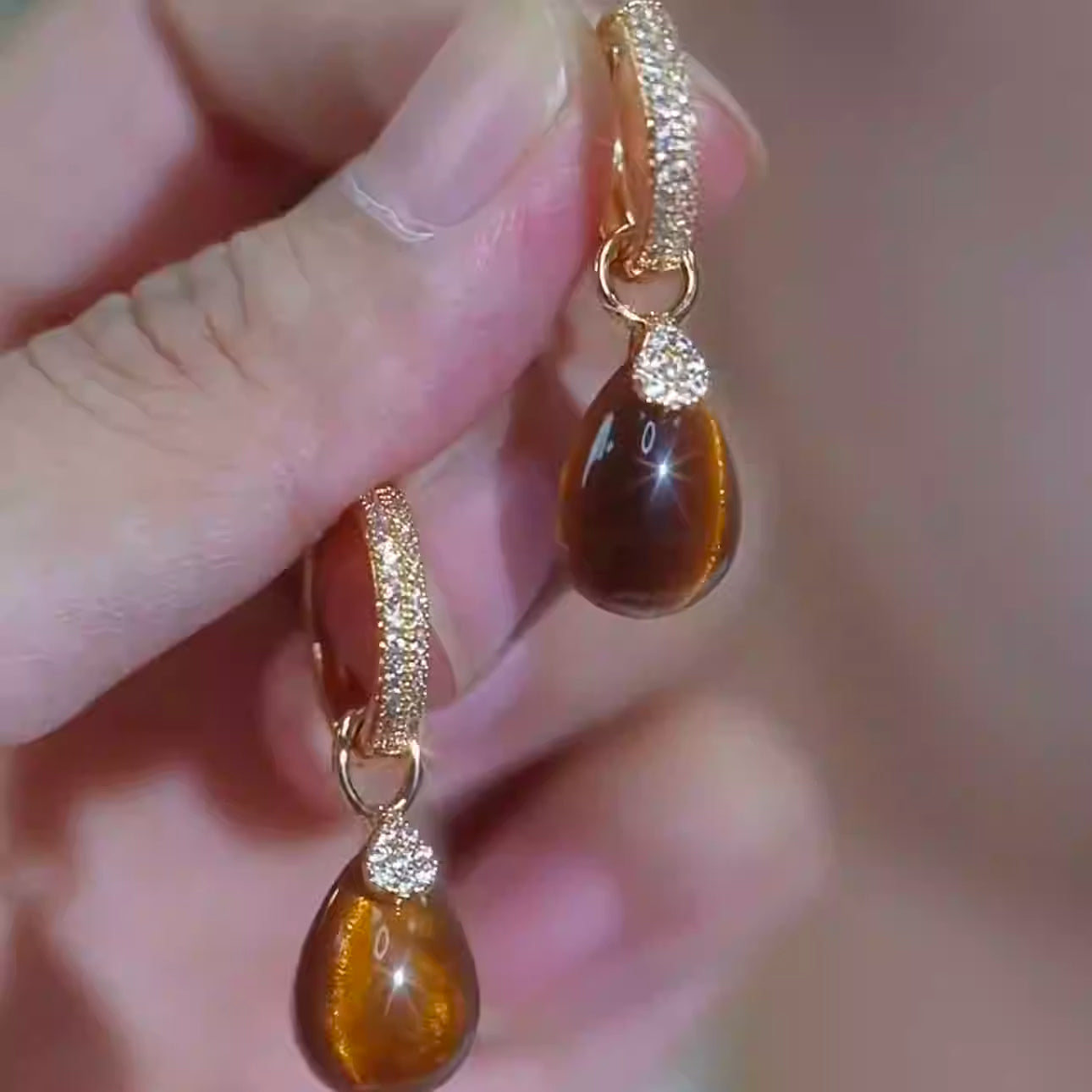 Stylish Rhombus Tiger's Eye and Zircon Earrings Women's Accessories