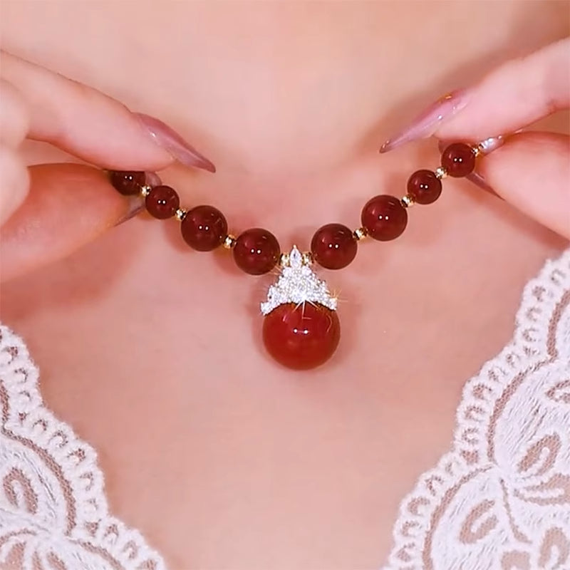 Red And White Pearl Necklace Light Luxury Women'S Fashion Jewelry