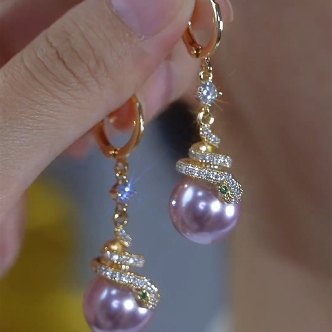 Purple Beads Snake Small Animal Earrings Female Accessories