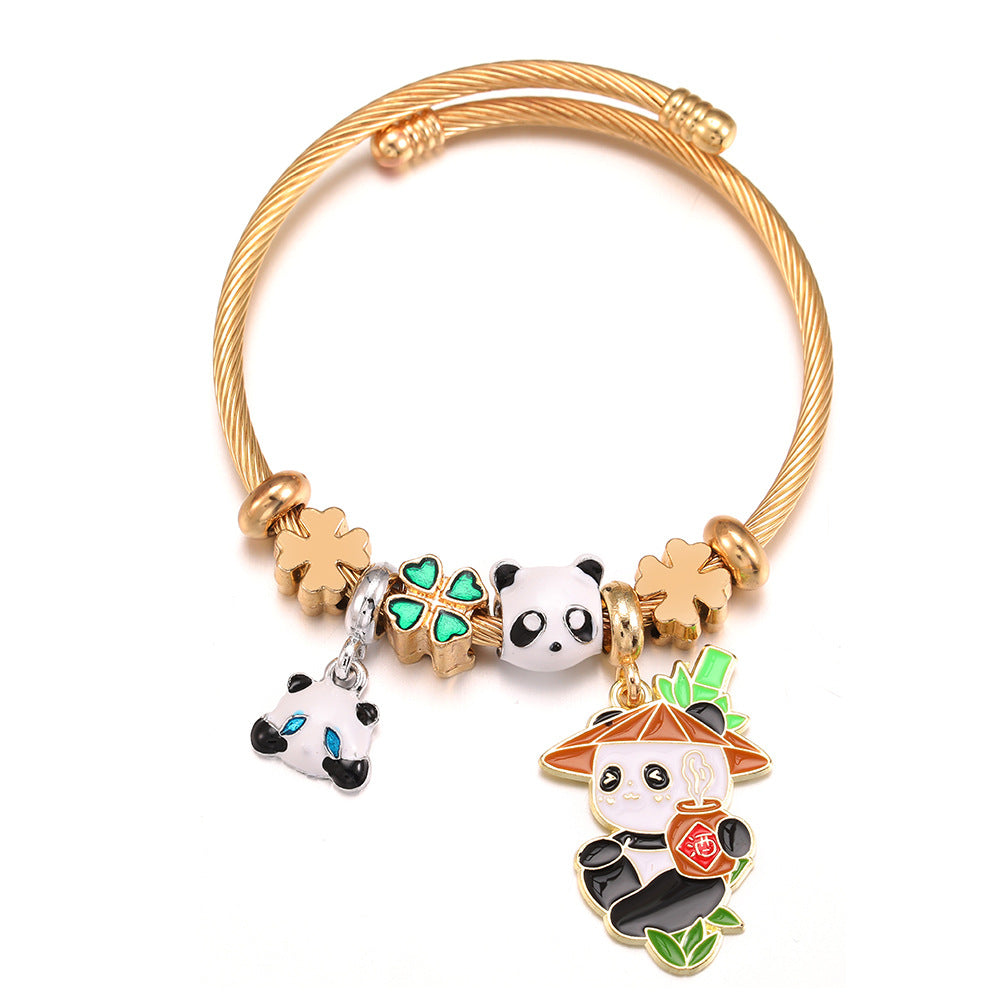 Pulsera creativa DIY con colgante de bambú de panda y cuentas de animales