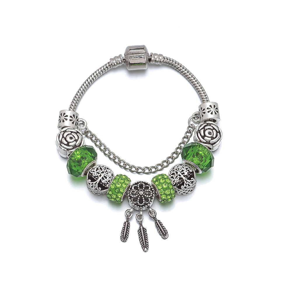 Pulsera de moda con forma de corazón con cuentas de árbol de la vida, atrapasueños de ángel, borlas, joyería DIY