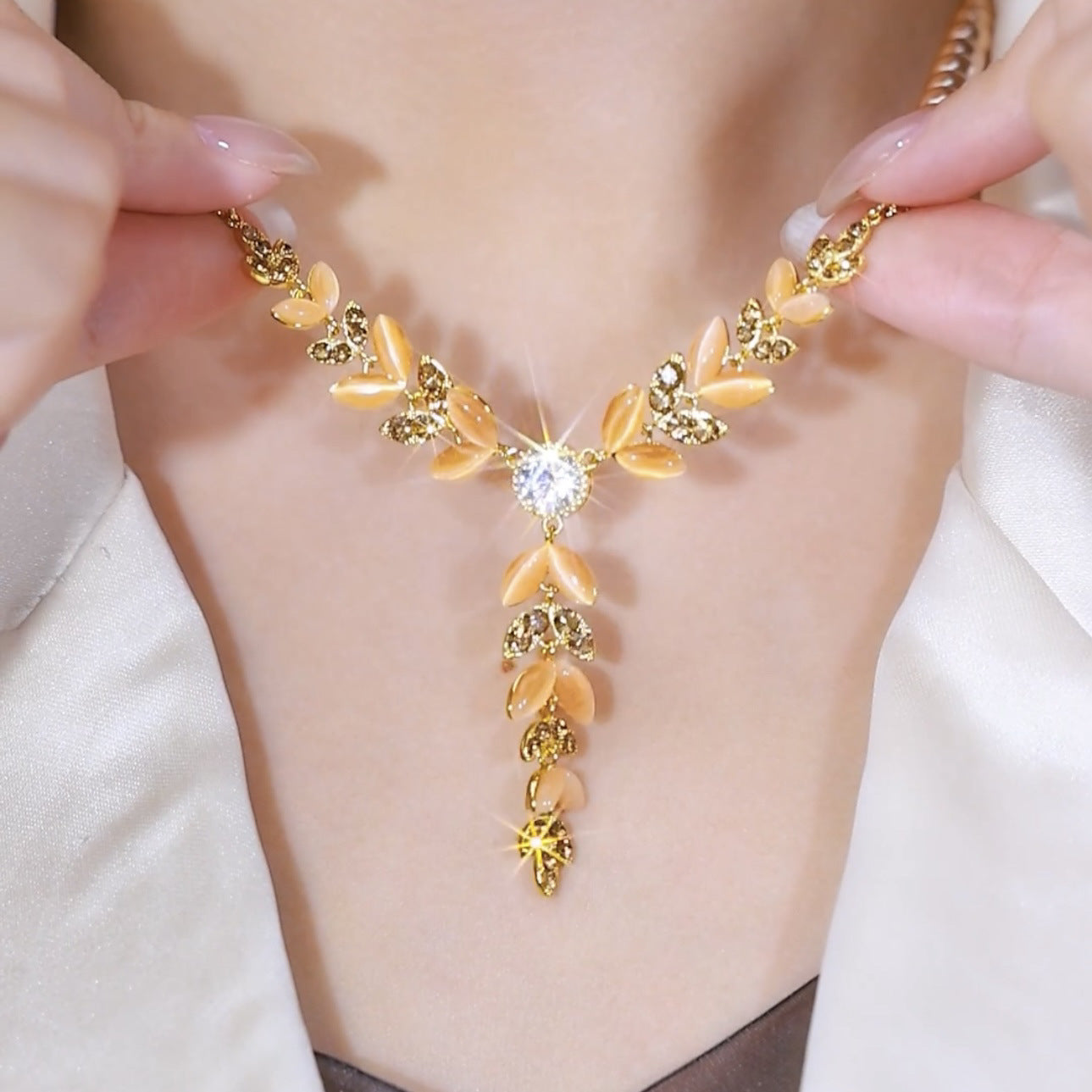 Zircon Wheat Ear Temperament Tassel Necklace Women'S All-Match Sweater Chain