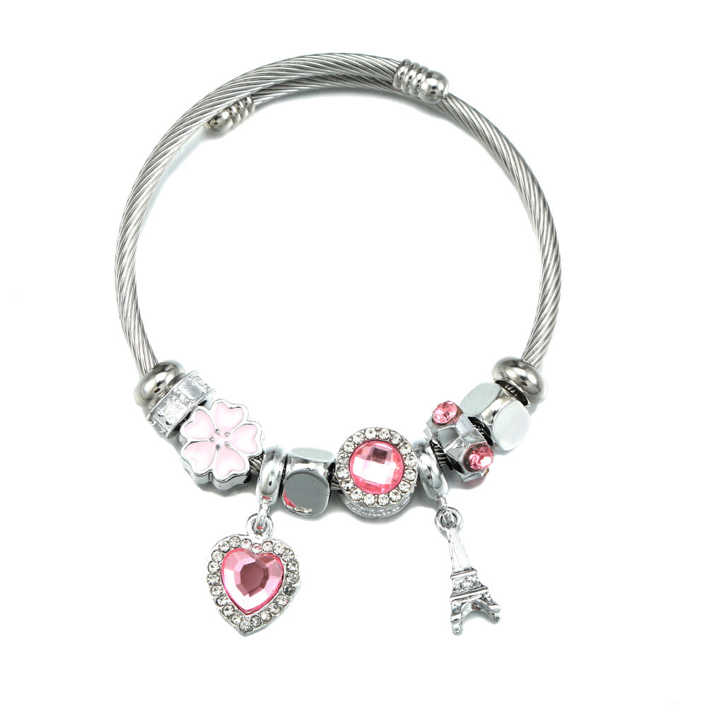 Pulsera de acero inoxidable de moda Love Iron Tower, accesorios de cuentas para bricolaje