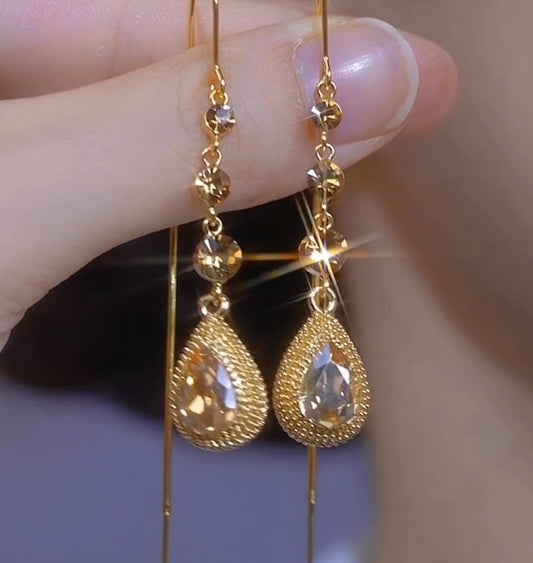 Fashionable Champagne Color Durian Water Drop Earrings For Women