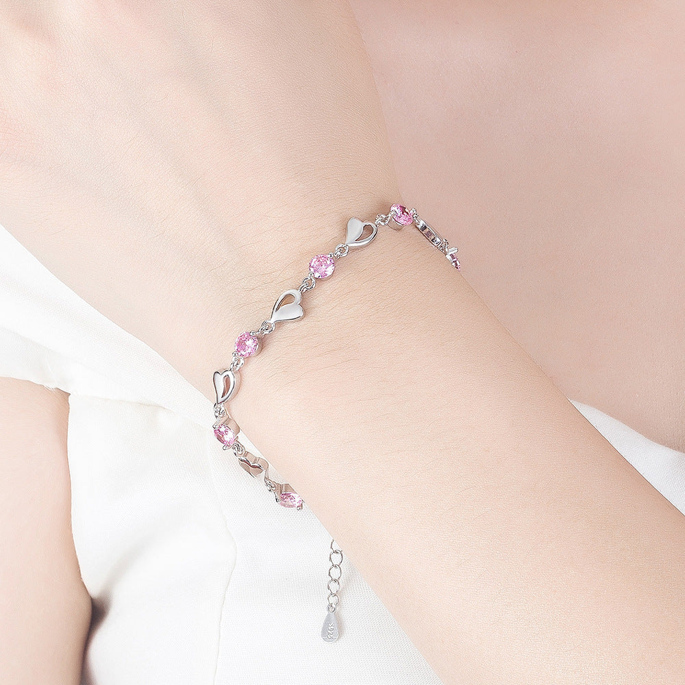 Blaues Herz Armband Frauen Hohle Herzform Versilberter Schmuck