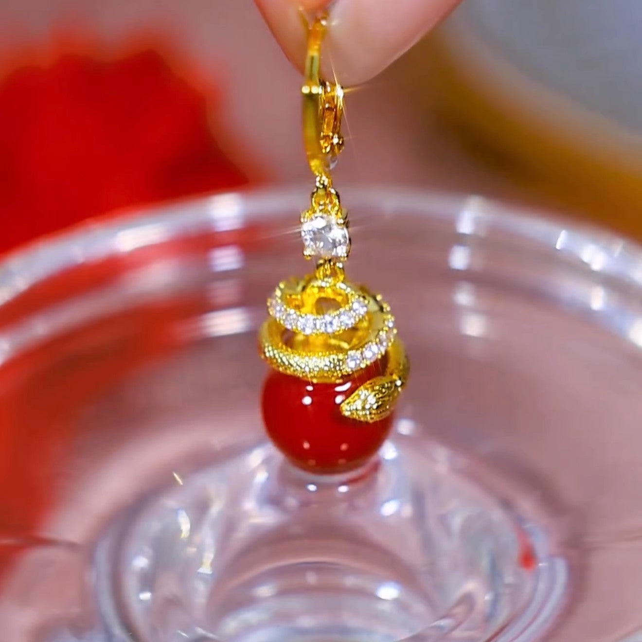Red Snake Pearl Earrings Women'S New Year Earrings