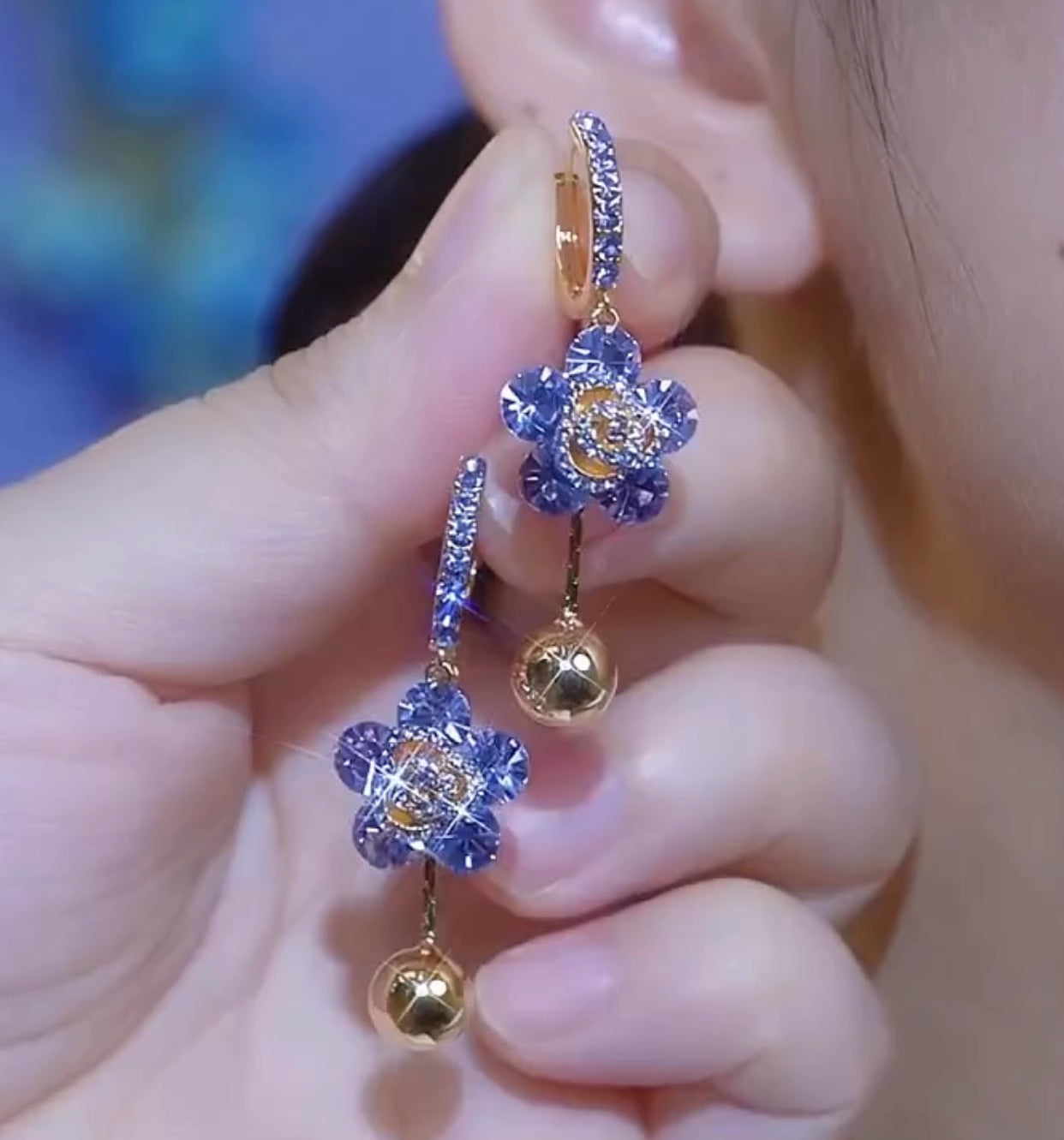 Lila Blume Zirkon Ohrringe Modeschmuck Frauen
