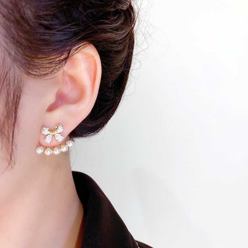 Fashion Sweet Bow Pearl Earrings Women S925 Silver Needle Earrings