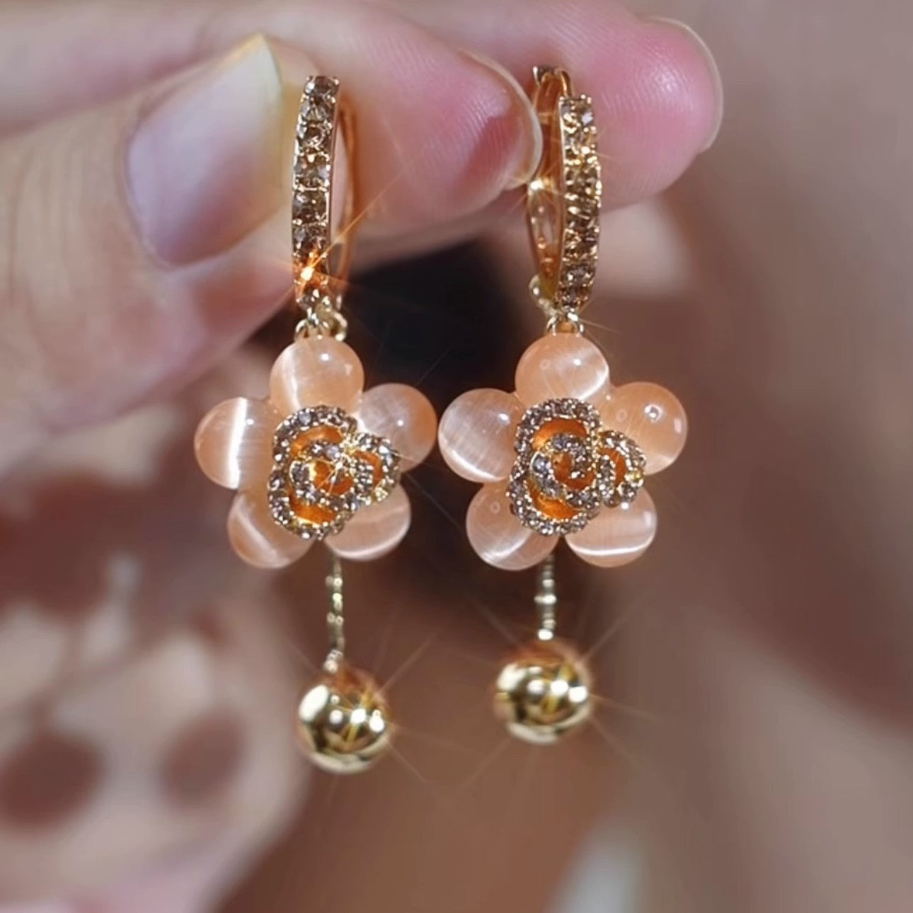 Exquisite Diamond Opal Flower Earrings Elegant Accessories