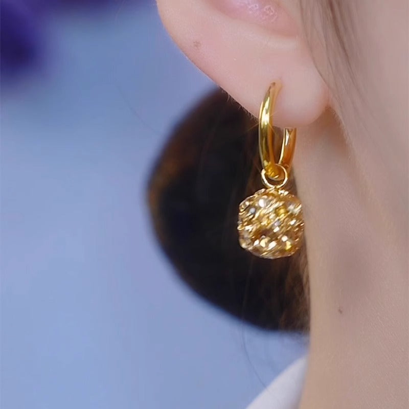 Fashionable Golden Zircon Ball Earrings For Women Accessories