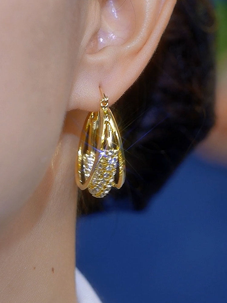 Women's Fashionable And Unique Multi-layered Zircon Earrings With Diamond Accents