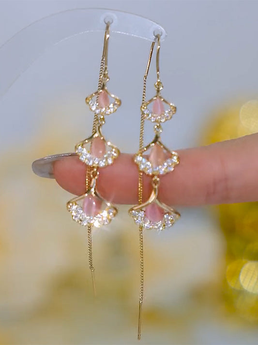 Ginkgo Leaf Earrings Long Tassel Earrings