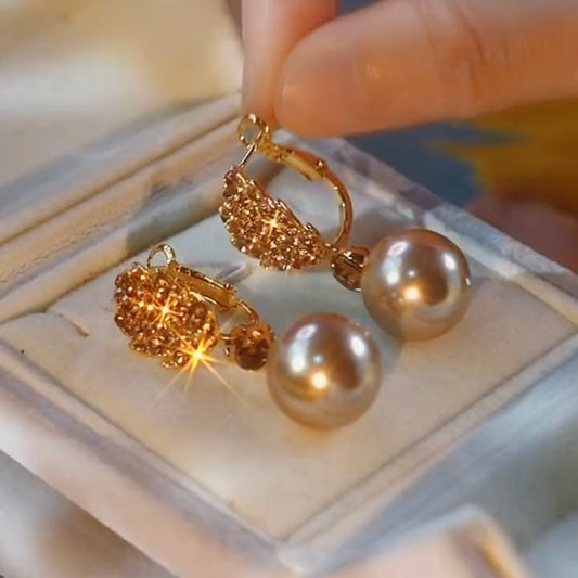 Diamond Leaf Pearl Earrings Elegant Accessories For Women