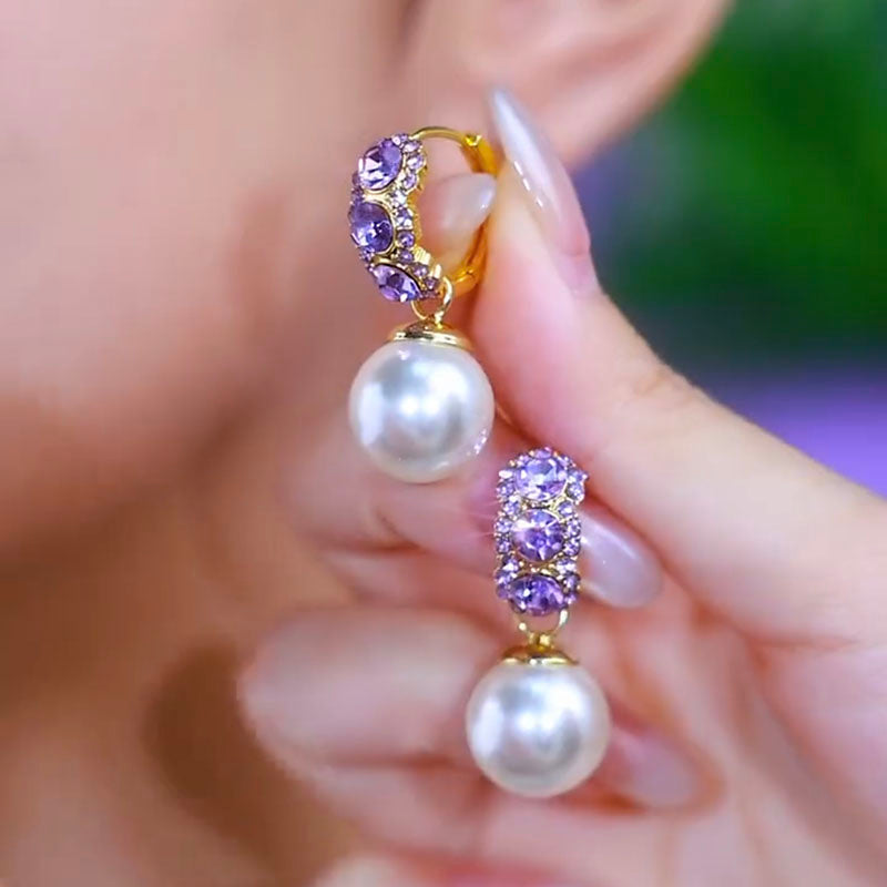Exquisite High-End Purple Diamond Pearl Earrings Unique Ear Jewelry For Women