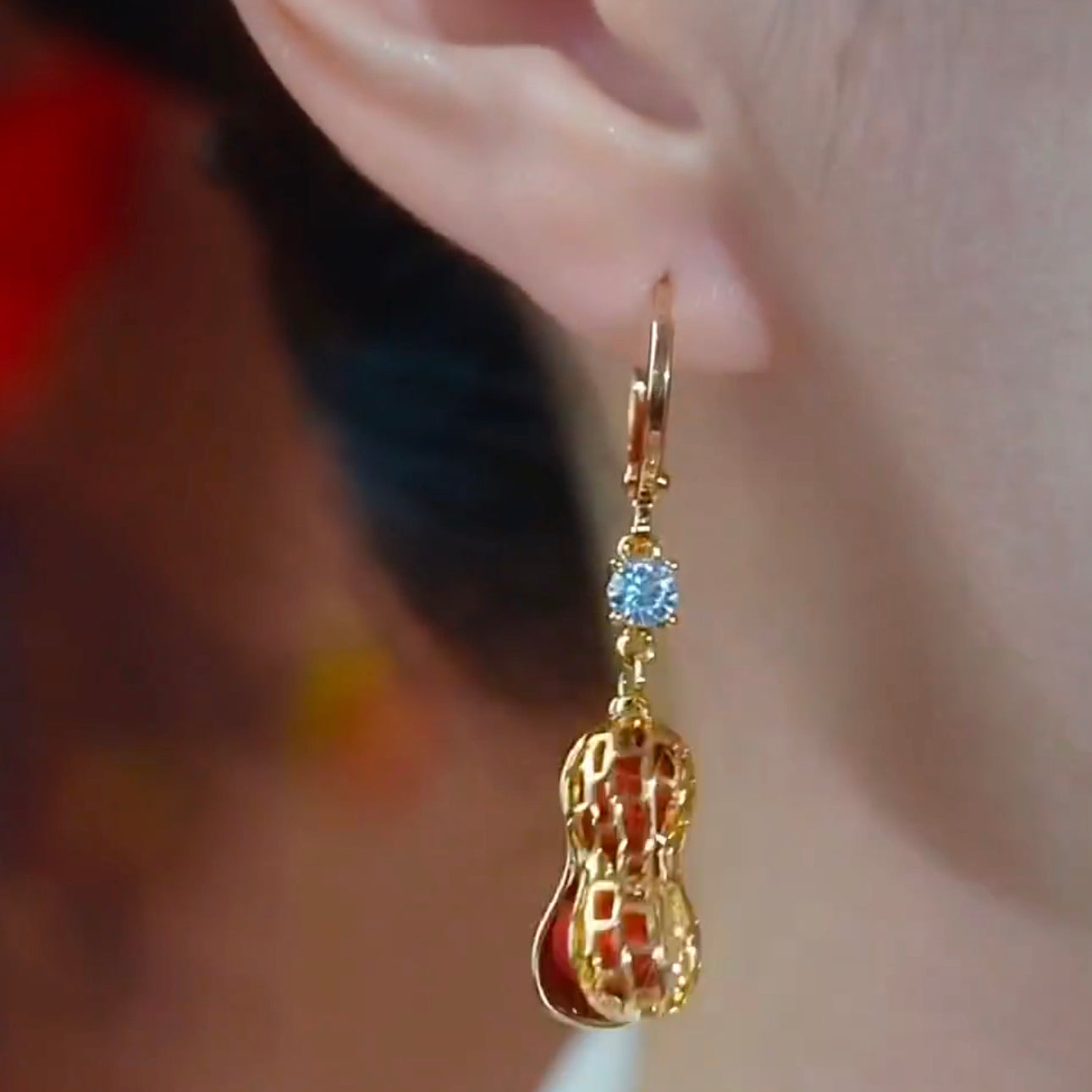 Red Pearl Peanut Earrings Anti-Lost Design Earrings