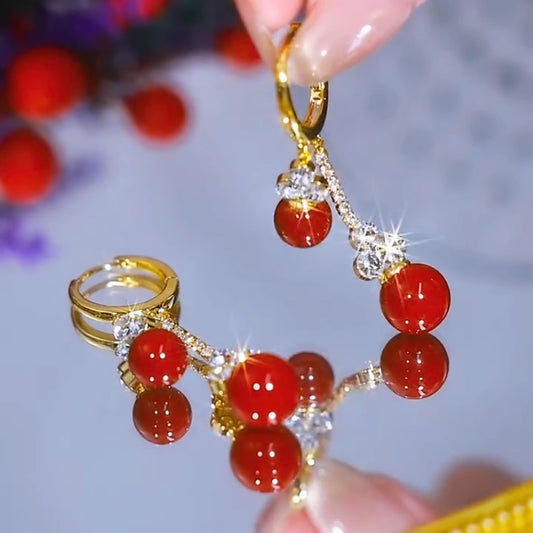 Temperament Red Bead Long Tassel Earrings Autumn And Winter New Earrings for Women
