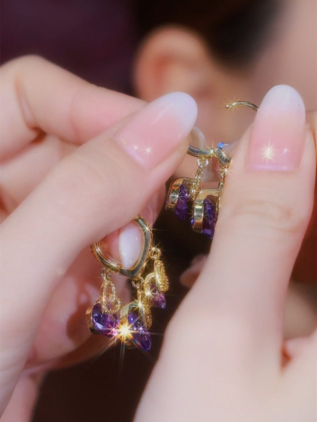 Purple Three Lives Three Worlds Love Water Drop Earrings for Women Accessories