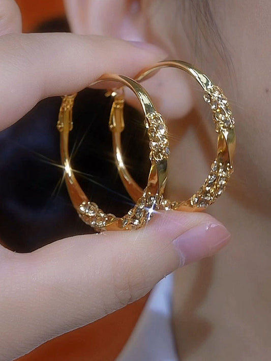 Gold Diamond Hoop Earrings Large Hoop Earrings French Women's Accessories