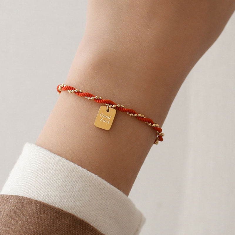 Pulsera trenzada de hilo rojo de buena suerte para mujer