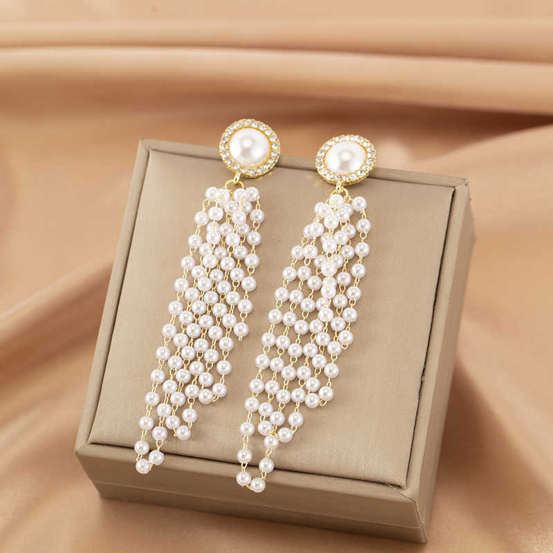 Stylish Long Elegant Pearl Tassel Earrings for Women