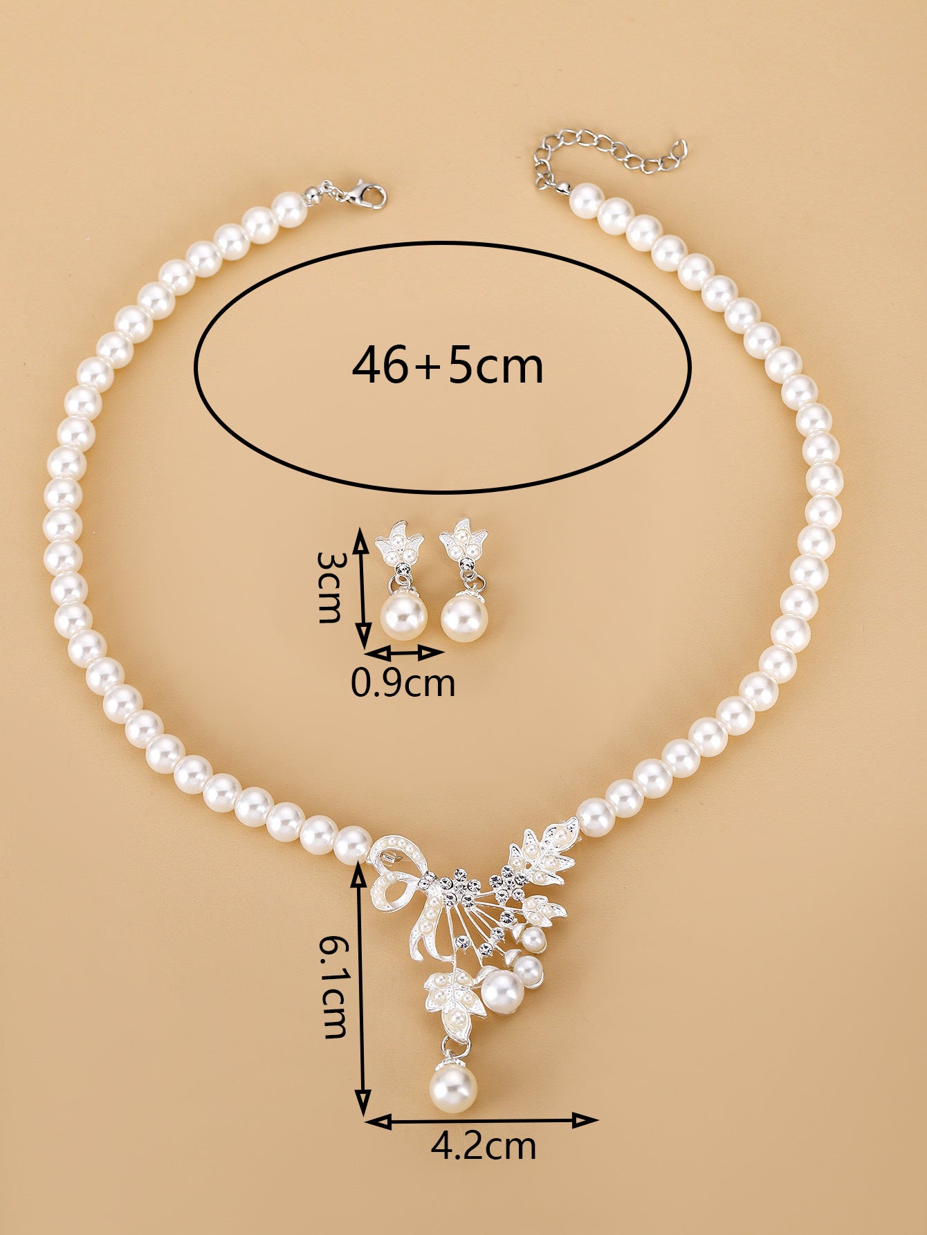 Women's Fashion Temperament Alloy Teardrop Shape Flower Pearl Necklace Earring Set
