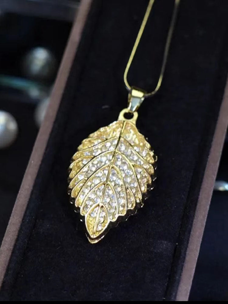 Full Diamond Leaf Necklace Sweater Chain All-match Leaf Accessories Pendant For Women