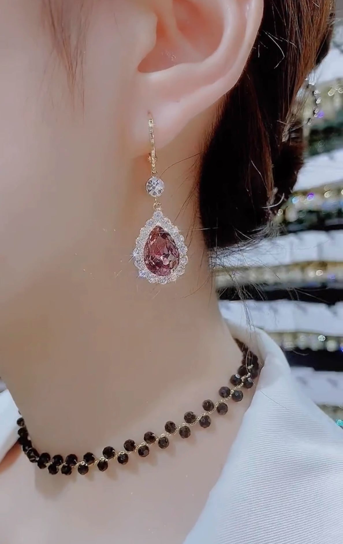 Super Flash Water Drop Earrings Temperament Purple Crystal Long Earrings For Women