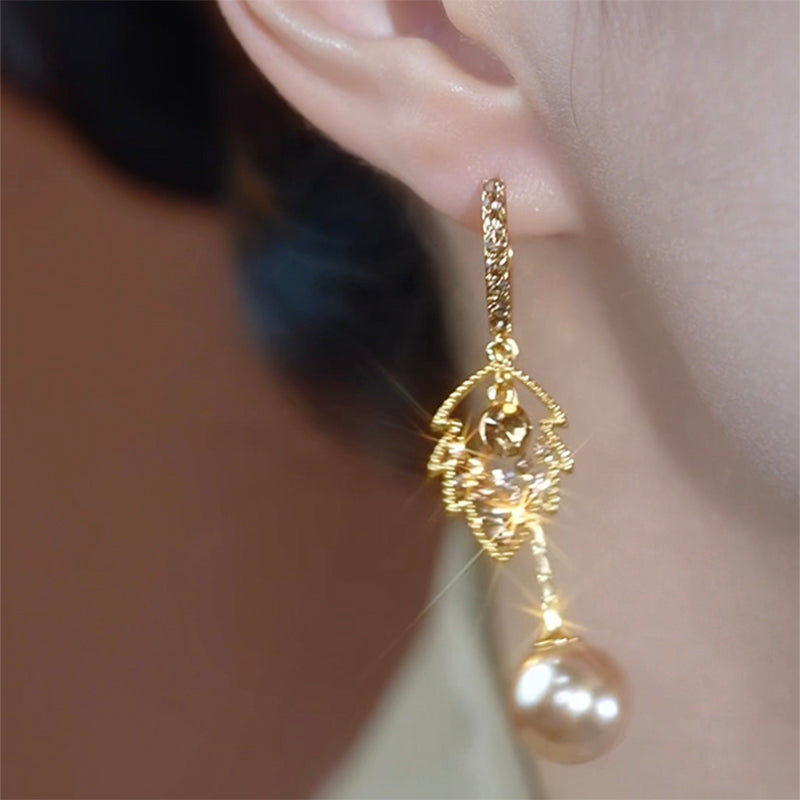 Brown Diamond Leaf Pearl Earrings Women'S Accessories