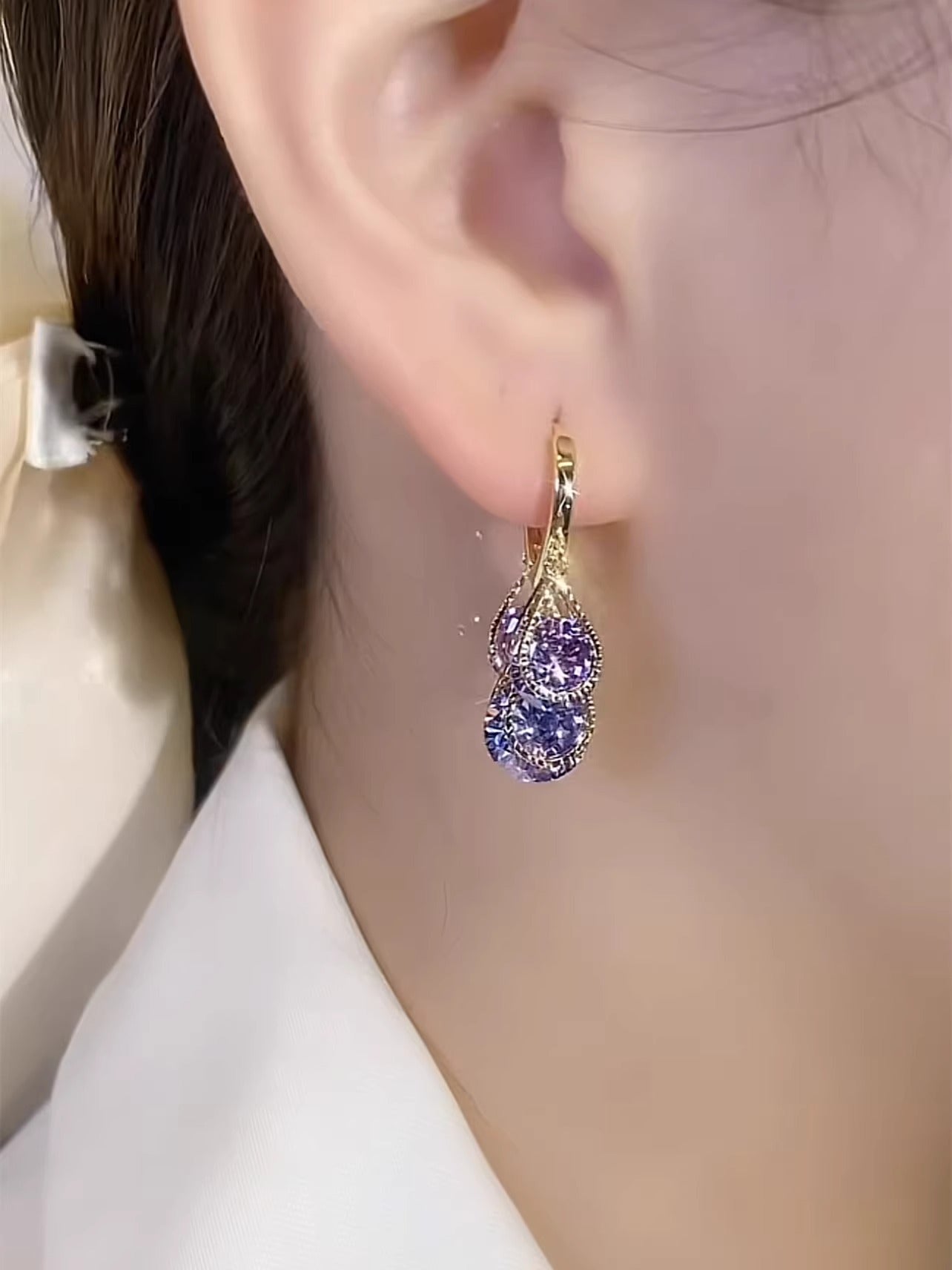 Exquisite Purple Crystal Earrings for Women Accessories