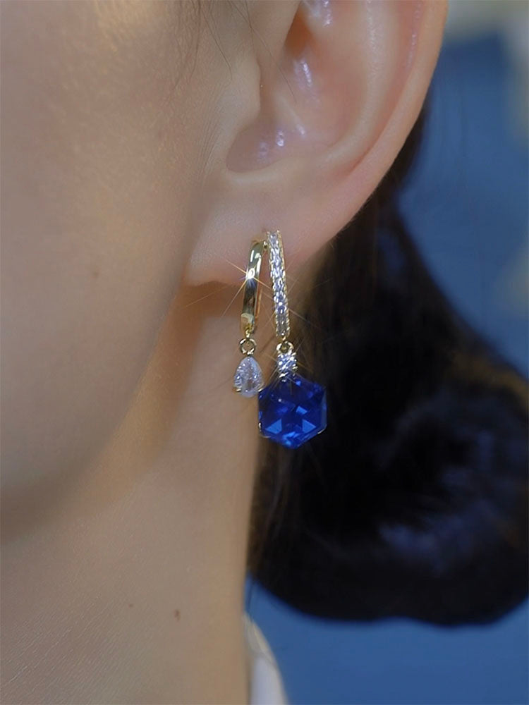 Women's Blue Crystal Sugar Cube Earrings
