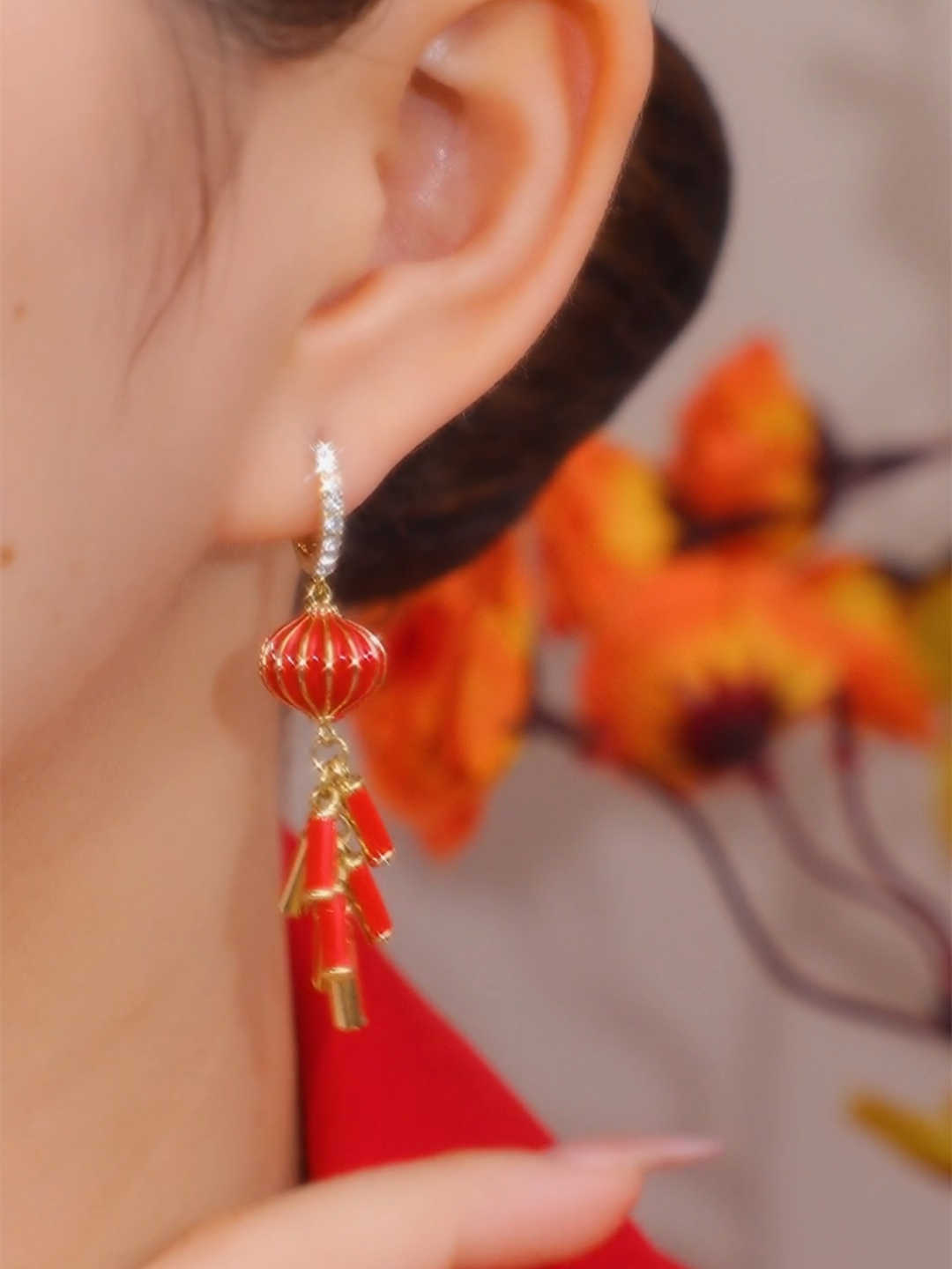Long Tassel Lantern and Firecracker Earrings for Women, New Year's Earrings
