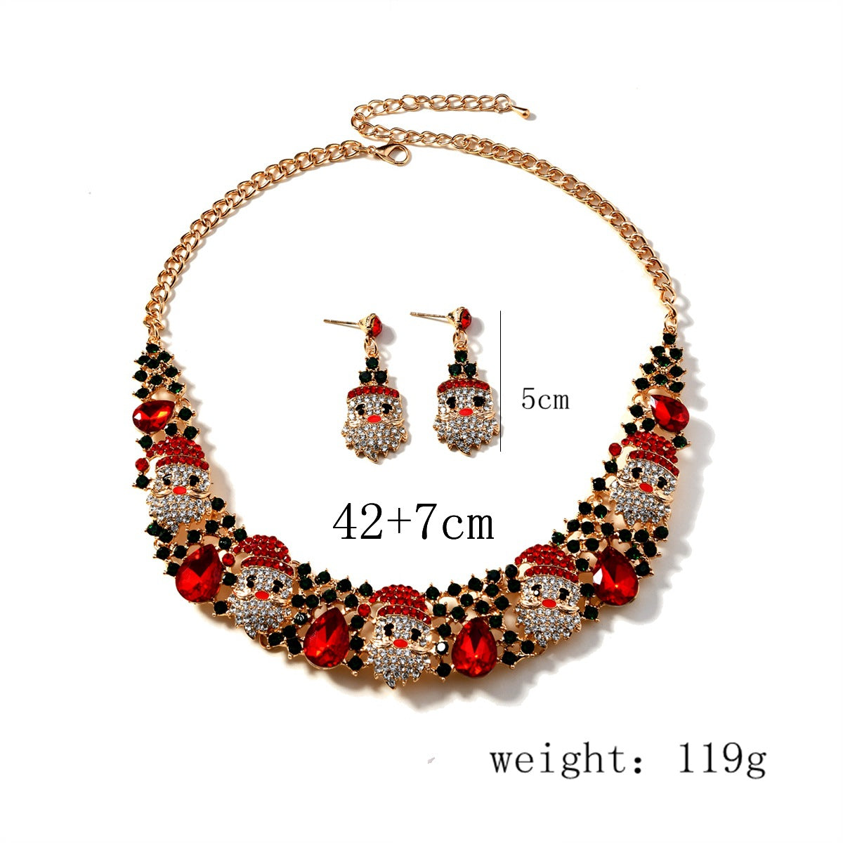Conjunto de joyas navideñas, collar y pendientes de Papá Noel con diamantes de imitación y cristales brillantes a la moda