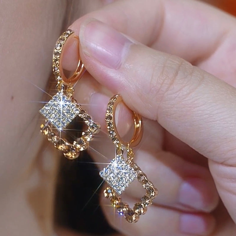 New Light Luxury Full Diamond Geometric Earrings For Women