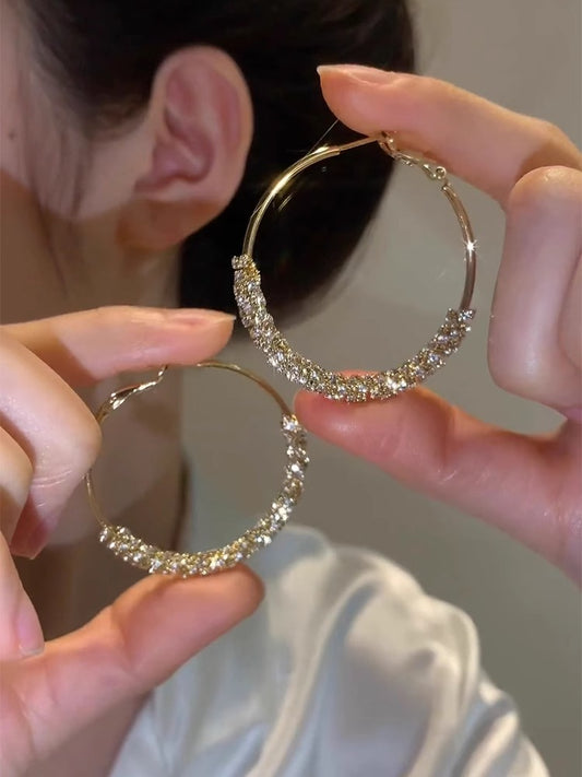 Gold Light Luxury Sparkling Diamond Hoop Earrings Women's Accessories