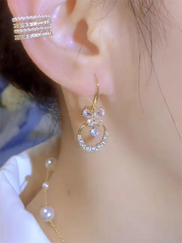 Zircon Butterfly Circle Earrings High-end Female Accessories
