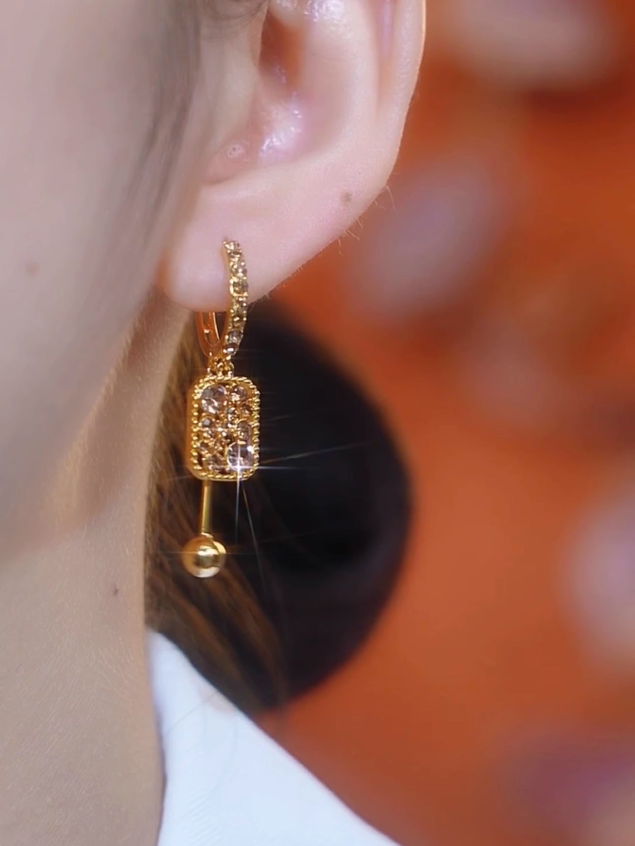 18K Gold Full Diamond Square Crystal Earrings Women's Accessories
