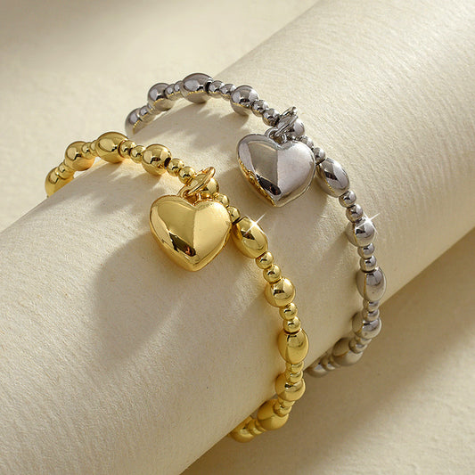 Peach Heart Round Bead Bracelet Fashion Trend Hand Jewelry Solid Love Elastic Bracelet