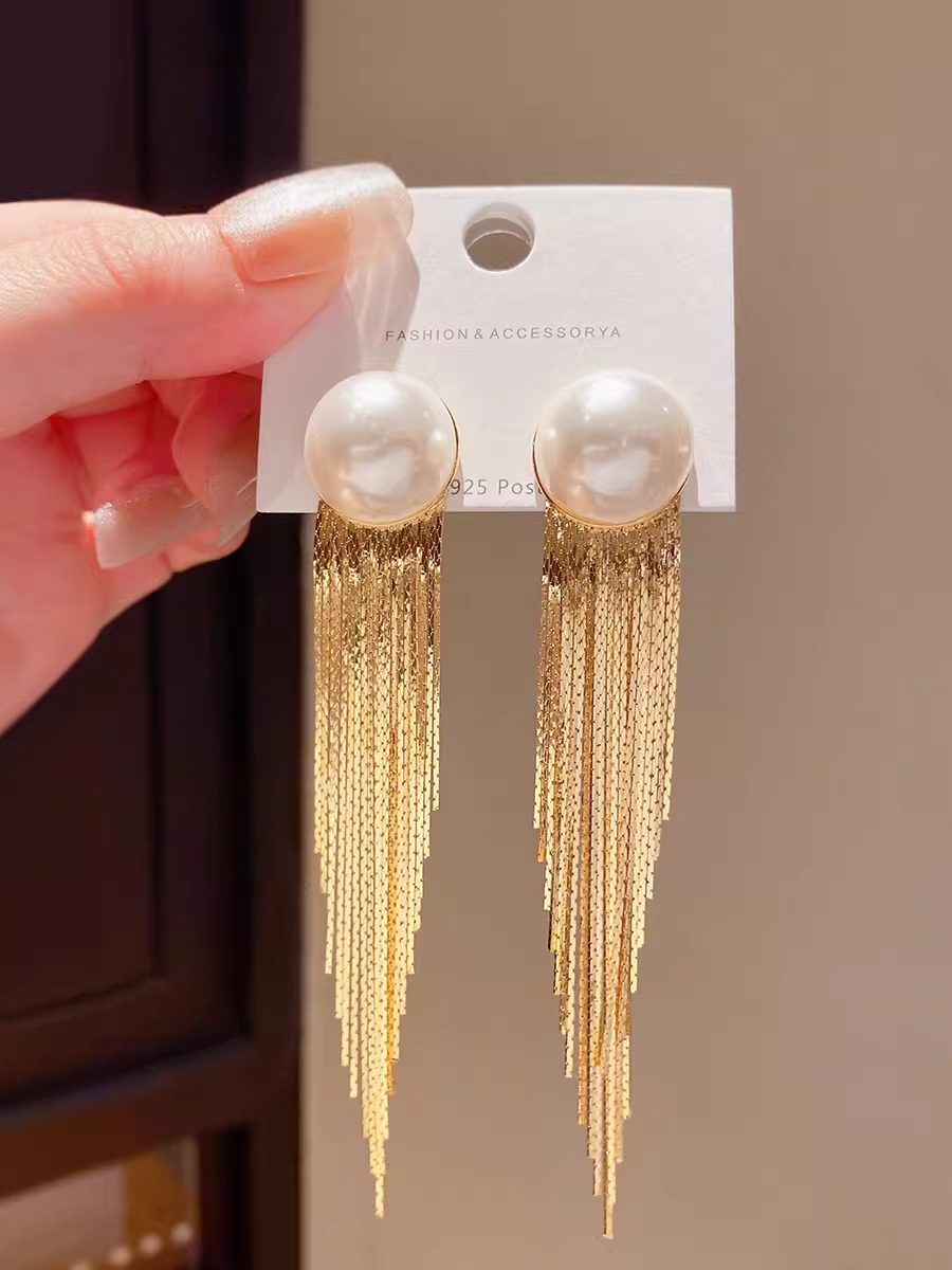 Fashionable Pearl Tassel Earrings for Women Accessories