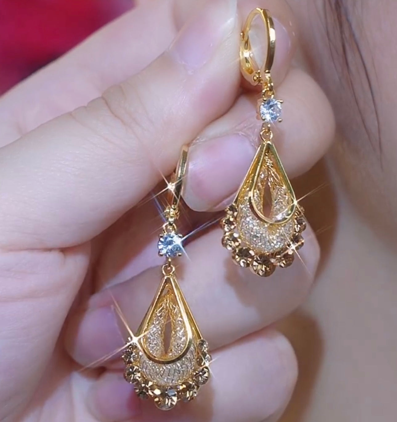 Women's Fashion Brown Crystal Water Drop Earrings